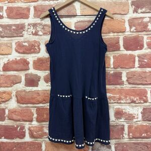 Gap Mini Dress Women's Medium Blue White Polka Dot Trim Crinkle Casual Popover